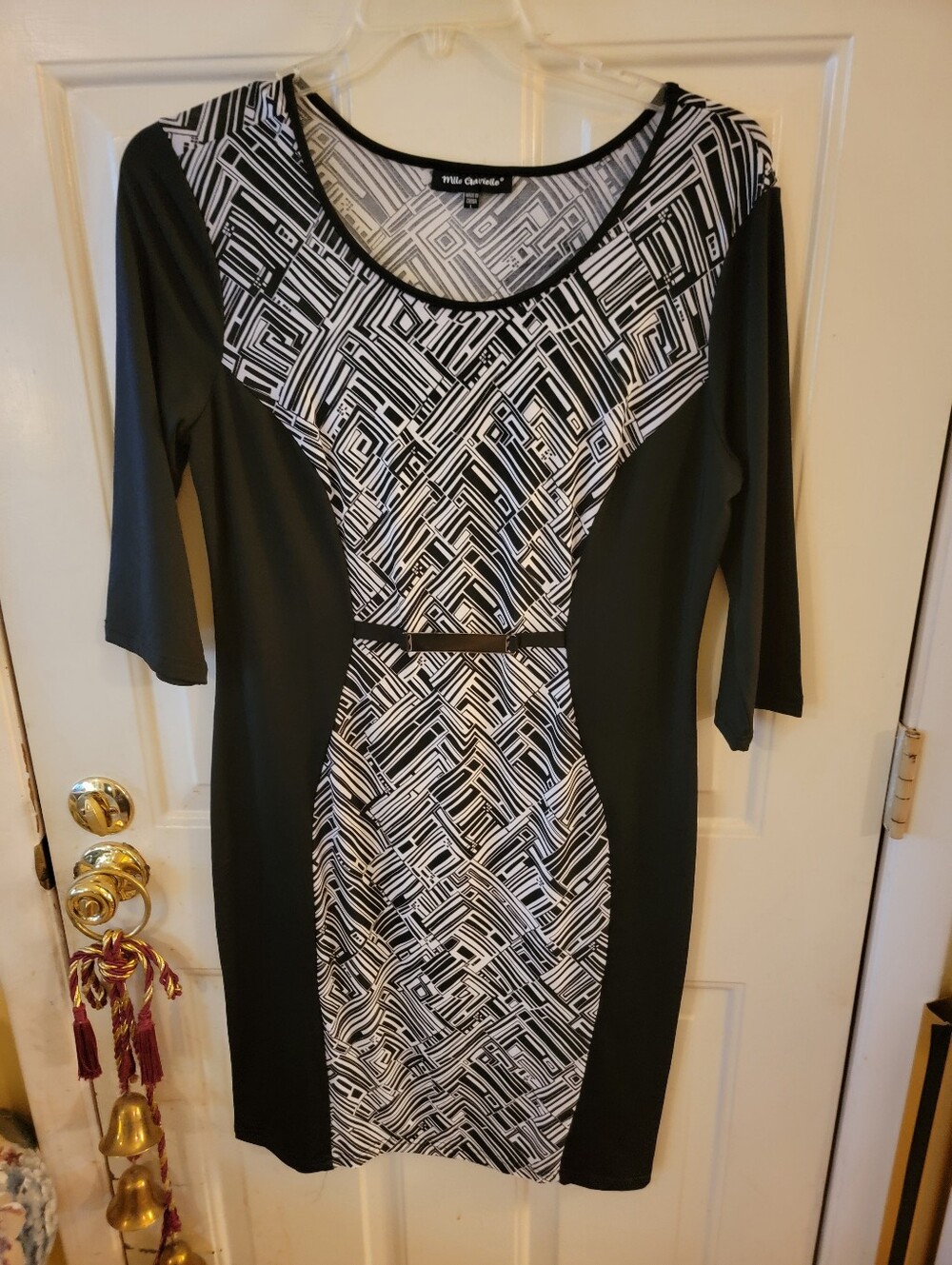 Mlle Gabrielle Black and White Geometric Midi Dress